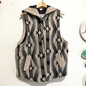 Vintage‎ Jordan Cole Aztec Geometric Sherpa Fleece Hooded Vest Women M Warm Cozy